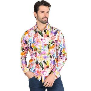 Barabas‎ Mens Dress Shirt Size XL Longsleeve Floral Colorful Fitted Cut